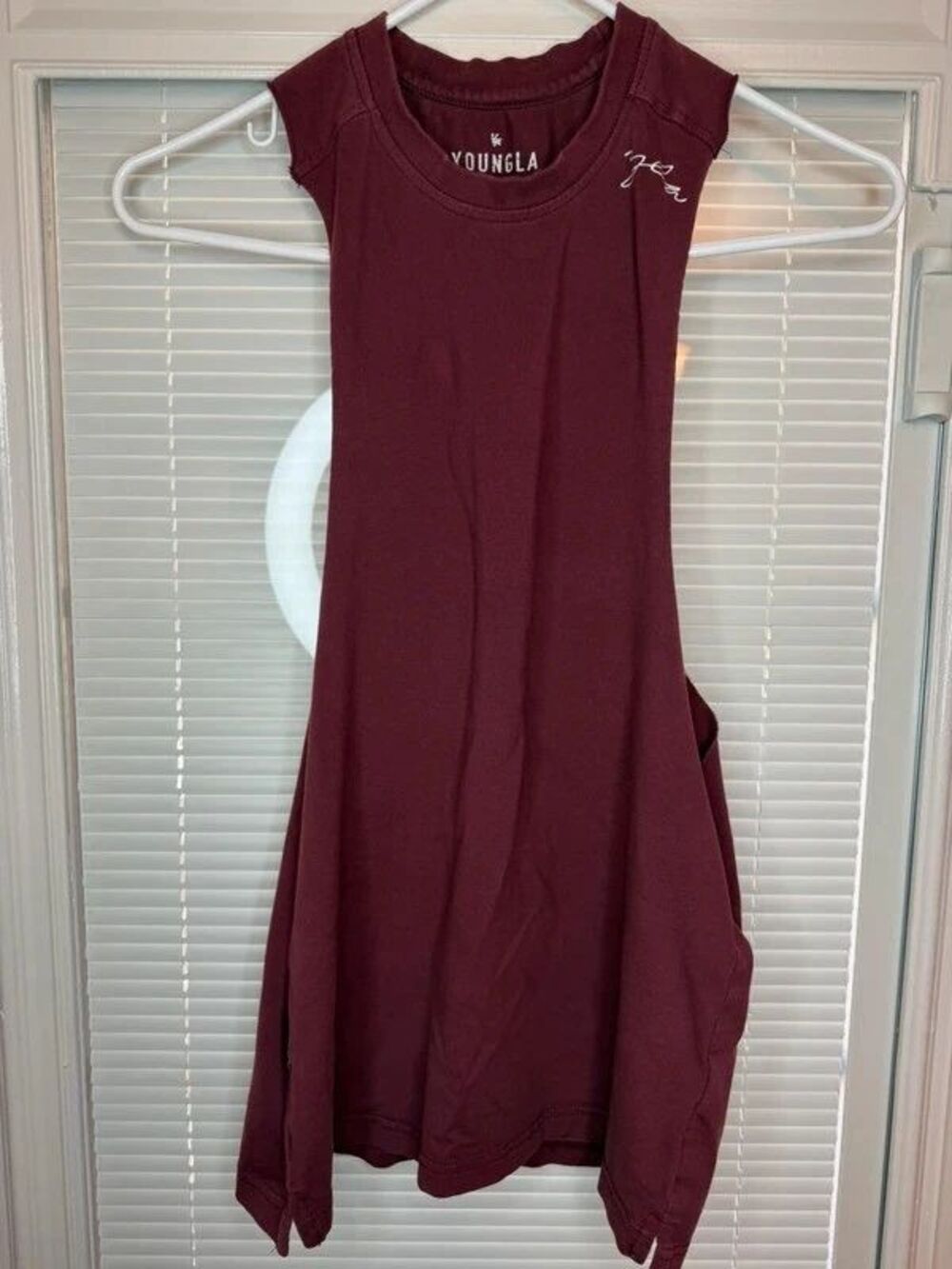 YoungLA Women’s Small Burgundy Longline Tank Top Side Slit Gym Athletic